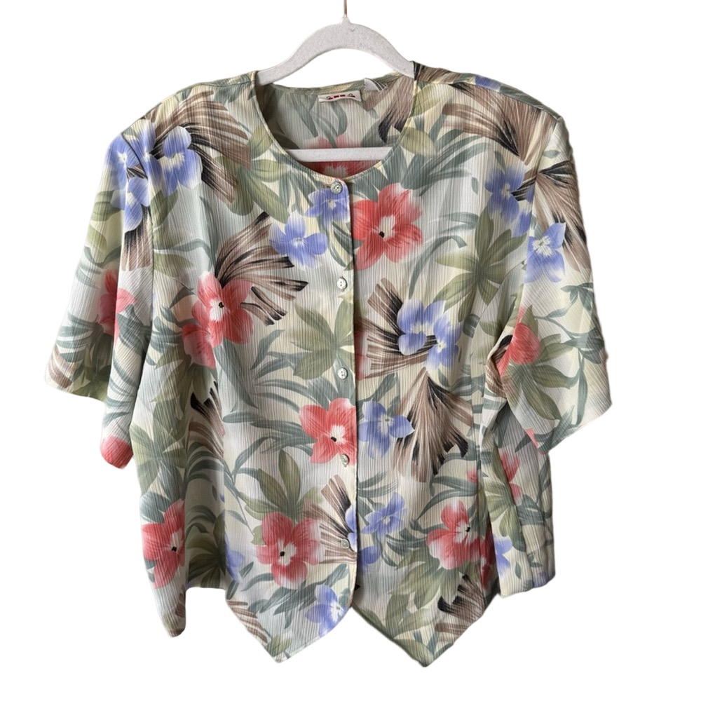 Alia Floral Boxy 3/4 Sleeve Blouse with Mandarin Collar Women’s 22W Plus